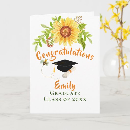 Afstuderen gefeliciteerd Gele Floral Card Kaart (Gele Bloem)