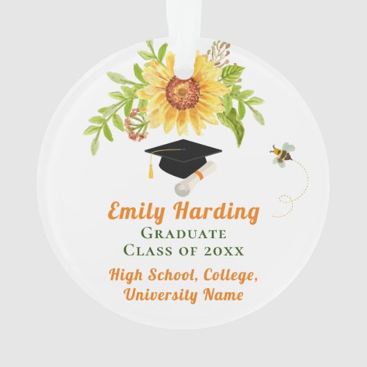 Afstuderen gefeliciteerd Gele Floral Ornament (achterkant)