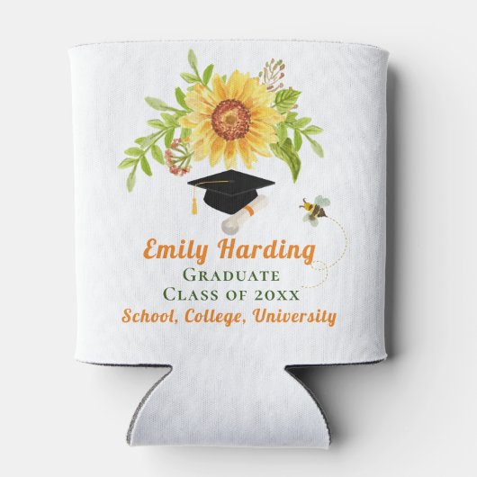 Afstuderen Gefeliciteerd Gele Floral Zonnebloem Blikjeskoeler (Achterkant)