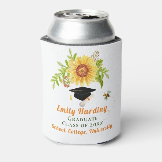 Afstuderen Gefeliciteerd Gele Floral Zonnebloem Blikjeskoeler (Blikje Achterkant)