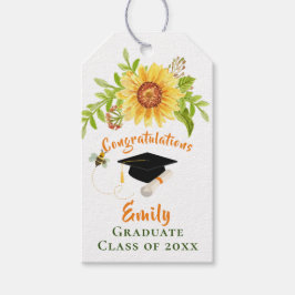 Afstuderen Gefeliciteerd Gele Floral Zonnebloem Cadeaulabel