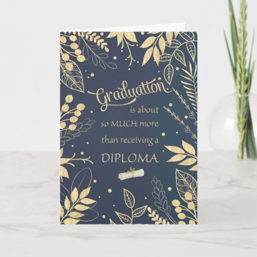 Afstuderen gefeliciteerd glitter look bladeren kaart (Voorkant)