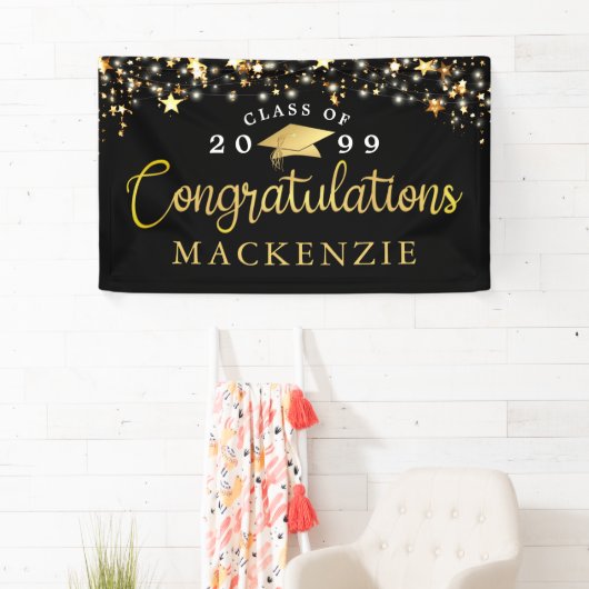 Afstuderen gefeliciteerd Gold Stars aangepaste kle Spandoek (Insitu)