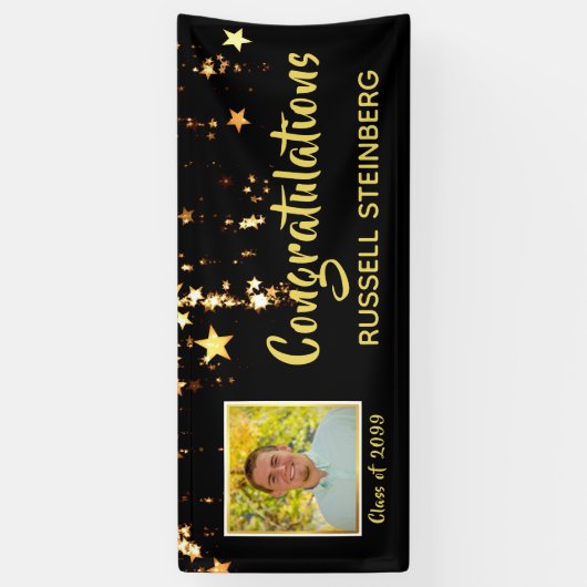 Afstuderen gefeliciteerd | Gouden sterren | Foto Spandoek (Verticaal)