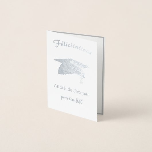 Afstuderen Gefeliciteerd in het Frans - zilver Folie Kaarten (Voorkant)
