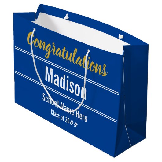 Afstuderen Gefeliciteerd met Blue and White Groot Cadeauzakje (Achterkant Gekanteld)