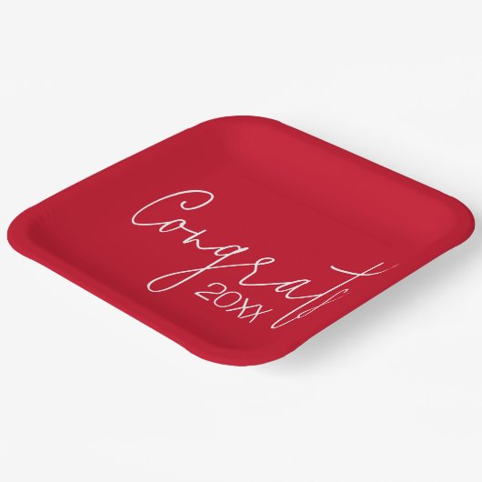 Afstuderen gefeliciteerd met rood papieren bordje (Gebogen)