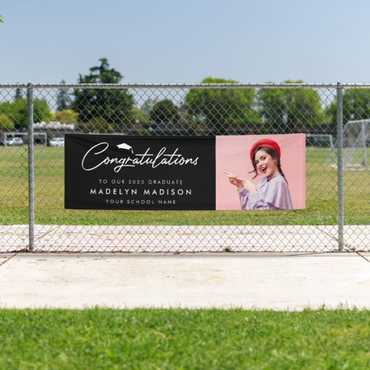 Afstuderen gefeliciteerd moderne foto zwart spandoek (Insitu)