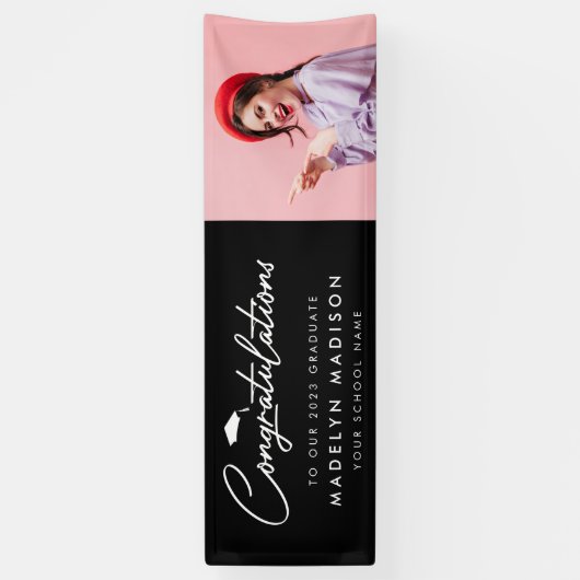 Afstuderen gefeliciteerd moderne foto zwart spandoek (Verticaal)