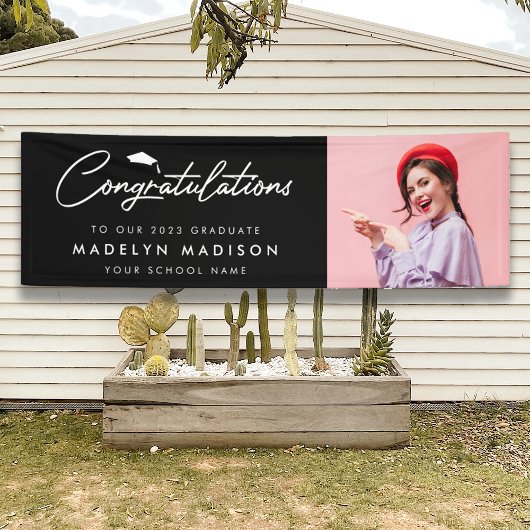 Afstuderen gefeliciteerd moderne foto zwart spandoek