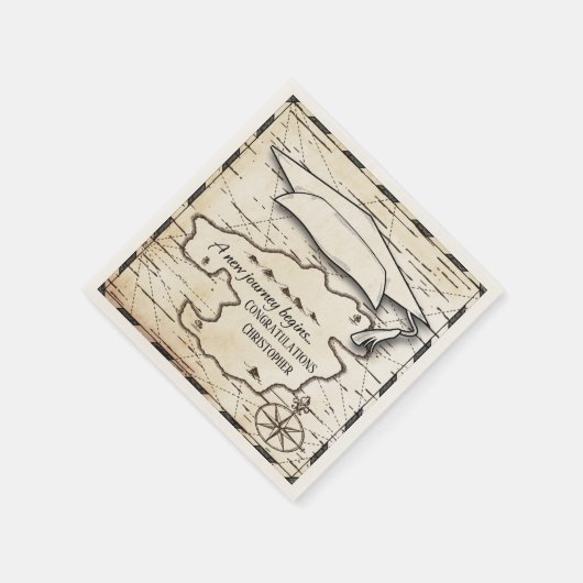 Afstuderen Gefeliciteerd Monogram Kompas & Kaart Servet (Hoek)