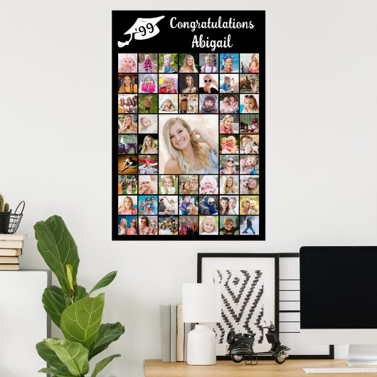 Afstuderen Gefeliciteerd Naam 55 Fotocollage Poster (Thuiskantoor)