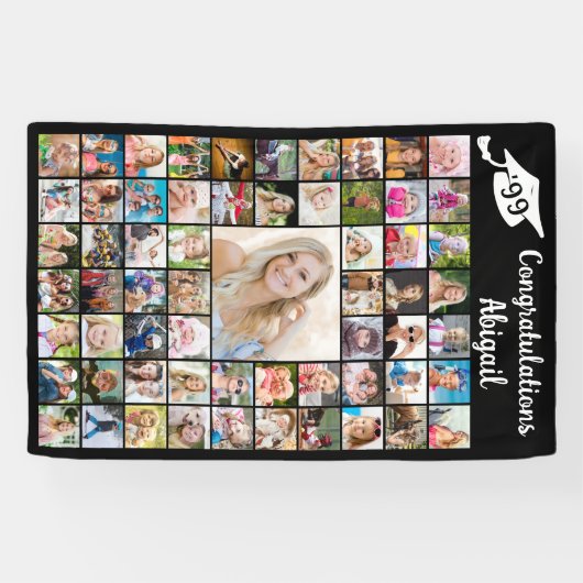Afstuderen Gefeliciteerd Naam 62 Fotocollage Spandoek (Horizontaal)