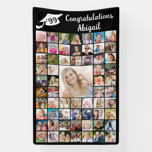 Afstuderen Gefeliciteerd Naam 62 Fotocollage Spandoek (Verticaal)