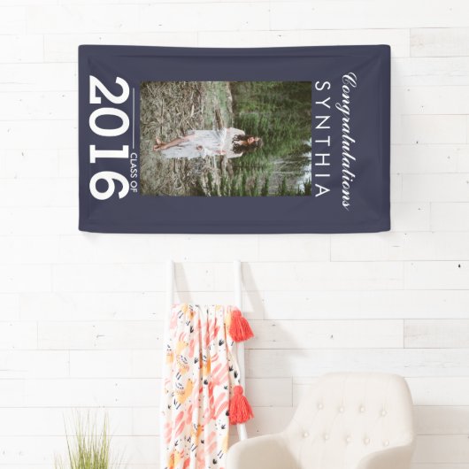 Afstuderen Gefeliciteerd Navy Blue Photo Yard Sign Spandoek (Insitu)