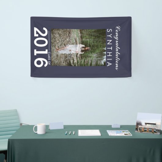 Afstuderen Gefeliciteerd Navy Blue Photo Yard Sign Spandoek (Beurs)