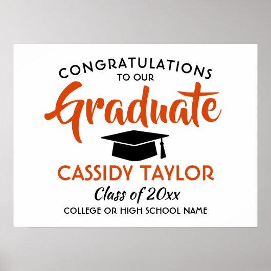 Afstuderen Gefeliciteerd Oranje, Wit & Zwart Afstu Poster (Voorkant)