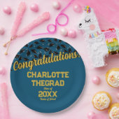 Afstuderen Gefeliciteerd Personaliseer Blue Gold Papieren Bordje (Feest)