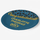 Afstuderen Gefeliciteerd Personaliseer Blue Gold Papieren Bordje (Gekanteld)