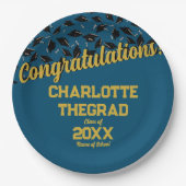 Afstuderen Gefeliciteerd Personaliseer Blue Gold Papieren Bordje (Voorkant)