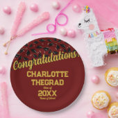 Afstuderen Gefeliciteerd Personaliseer Maroon Gold Papieren Bordje (Feest)