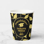 Afstuderen Gefeliciteerd Personaliseer Zwart Goud Papieren Bekers (Voorkant)