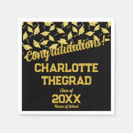 Afstuderen Gefeliciteerd Personaliseer Zwart Goud Servet