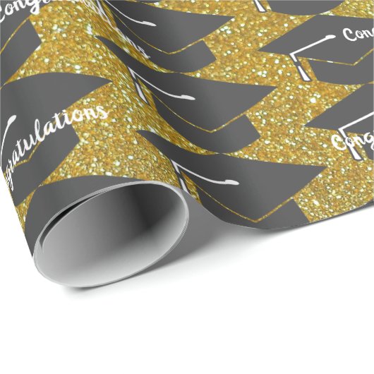 Afstuderen Gefeliciteerd Pet Gold Glitter Cadeaupapier (Rol Hoek)