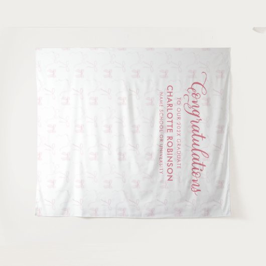 Afstuderen Gefeliciteerd Pink Bow Achtergrond Wandkleed (Voorkant (horizontaal))