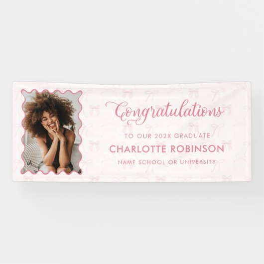 Afstuderen Gefeliciteerd Pink Bow Foto Spandoek (Horizontaal)