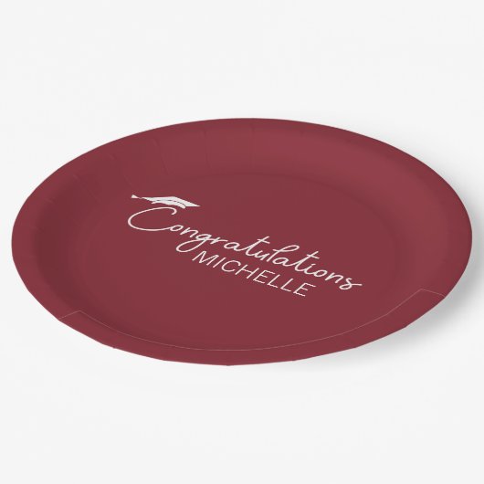 Afstuderen Gefeliciteerd, rood wit script eenvoudi Papieren Bordje (Gekanteld)