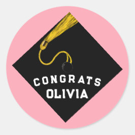 Afstuderen Gefeliciteerd Roze Ronde Sticker