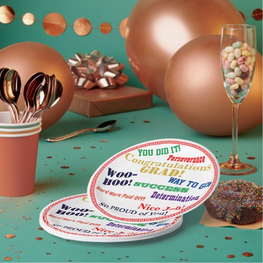 Afstuderen Gefeliciteerd Typografie Papieren Bordje (Multi)