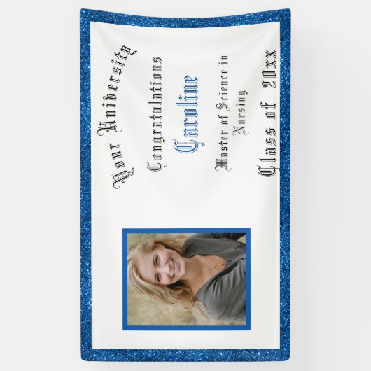 Afstuderen, Gefeliciteerd Verpleegster Glitter, Fo Spandoek (Verticaal)