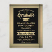 Afstuderen Gefeliciteerd Zwart & Goud Save the Dat Aankondigingskaart (Voorkant)