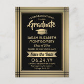 Afstuderen Gefeliciteerd Zwart & Goud Save the Dat Aankondigingskaart (Voorkant)