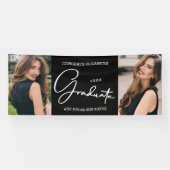 Afstuderen Gefeliciteerd Zwart Modern Foto Spandoek (Horizontaal)