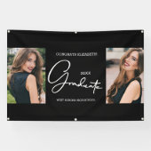 Afstuderen Gefeliciteerd Zwart Modern Foto Spandoek (Horizontaal)