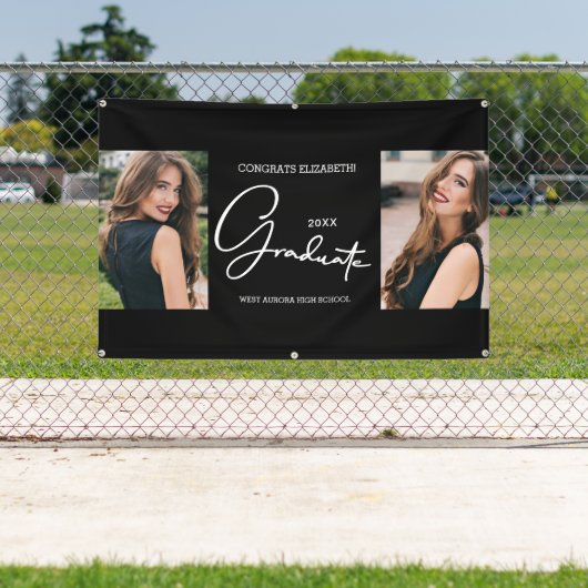 Afstuderen Gefeliciteerd Zwart Modern Foto Spandoek (Insitu)