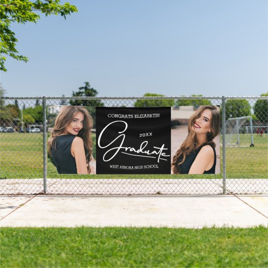 Afstuderen Gefeliciteerd Zwart Modern Foto Spandoek (Insitu)