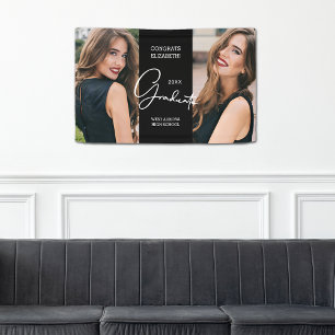 Afstuderen Gefeliciteerd Zwart Modern Foto Spandoek