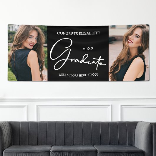 Afstuderen Gefeliciteerd Zwart Modern Foto Spandoek