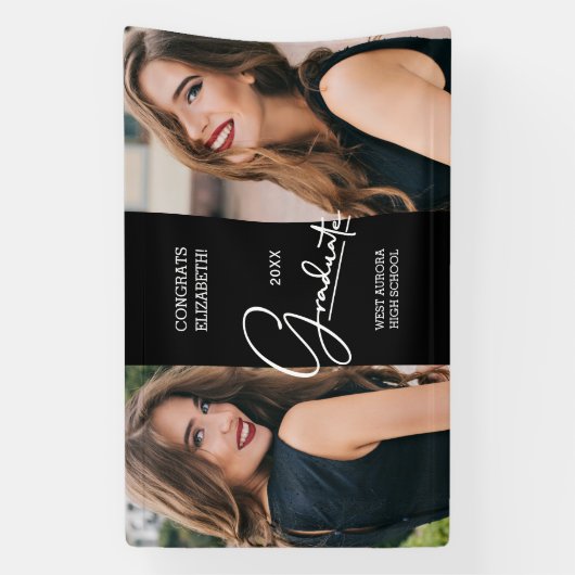 Afstuderen Gefeliciteerd Zwart Modern Foto Spandoek (Verticaal)