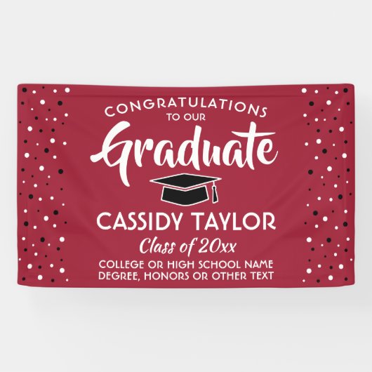 Afstuderen Gefluoreerd Confetti Rood wit en zwart Spandoek (Horizontaal)