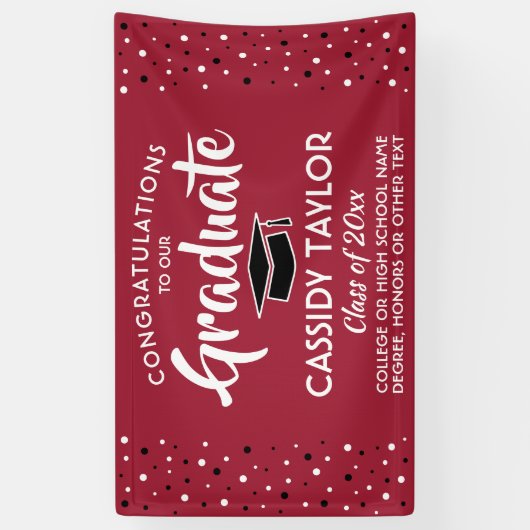 Afstuderen Gefluoreerd Confetti Rood wit en zwart Spandoek (Verticaal)