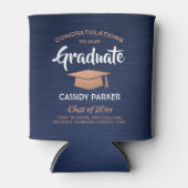 Afstuderen gegoten marineblauw wit koper blikjeskoeler (Voorkant)