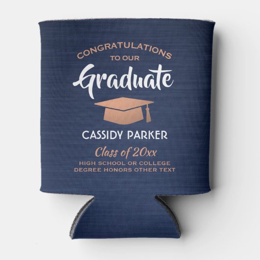 Afstuderen gegoten marineblauw wit koper blikjeskoeler (Voorkant)