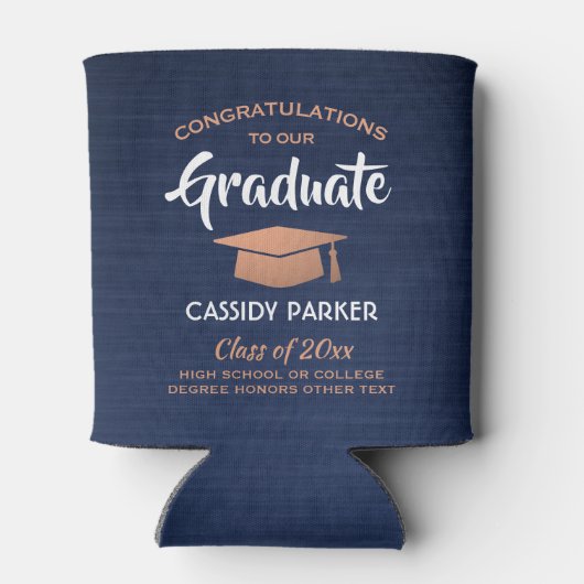 Afstuderen gegoten marineblauw wit koper blikjeskoeler (Achterkant)