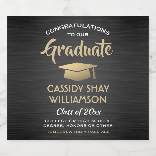 Afstuderen gegoten zwart goud en wit bier etiket (Enkel label)