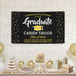 Afstuderen Geheel Confetti Zwart Goud Geel Spandoek